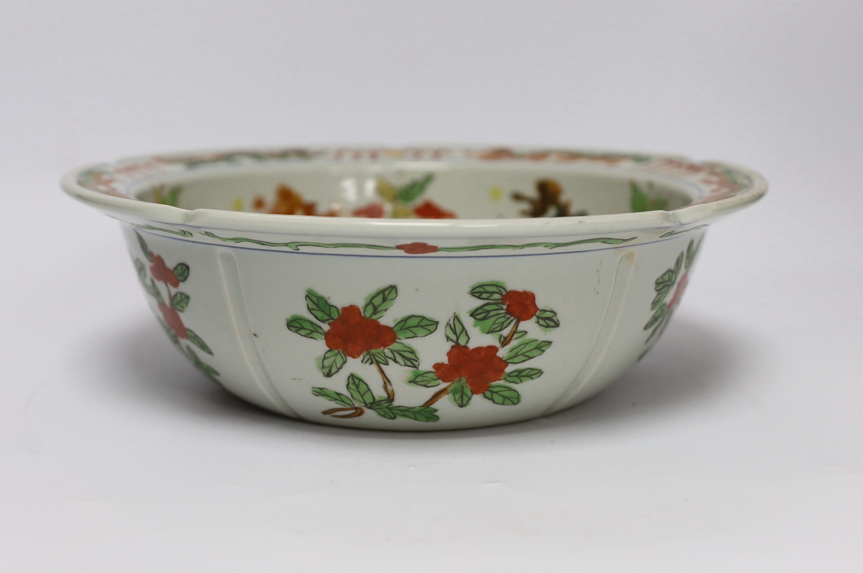 A Chinese famille verte bowl, Wanli mark but later, 27cm diameter